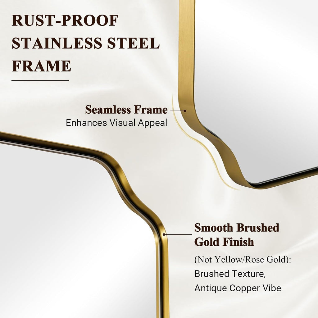 ANDY STAR Brushed Gold Mirror, 24"x32" Bathroom Vanity Mirror, Unique Rectangular Bathroom Mirror with Stainless Steel Metal Framed, Wall Mounted Decorative Mirror (Horizontal/Vertical)