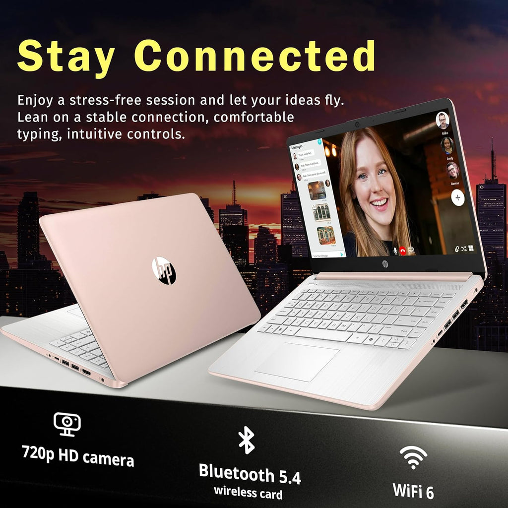 HP Stream 14" HD BrightView Laptop, Intel Celeron N150, 16GB RAM, 288GB Storage (128GB UFS + 160GB Docking Station Set), Intel UHD Graphics, 720p Webcam, Wi-Fi, 1 Year Office 365, Win 11 S, Gold