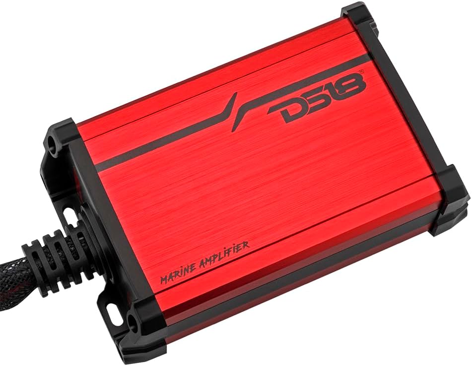 DS18 MP.4A Marine and Powersports Amplifier 4-Channel Full-Range Class D 4 x 40 Watts Rms @ 4-Ohm - Compact IP55 Water-Resistant Amp 480W Max Power - Great for Marine/Motorsports and All Applications