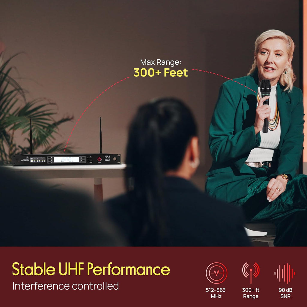 Pyle 8 Channel UHF Wireless Microphone System with 4 Handheld, 4 Lavalier & 4 Headset Microphones, 300 Ft Range & Rack Mount Receiver for Church, Conferences & Live Events