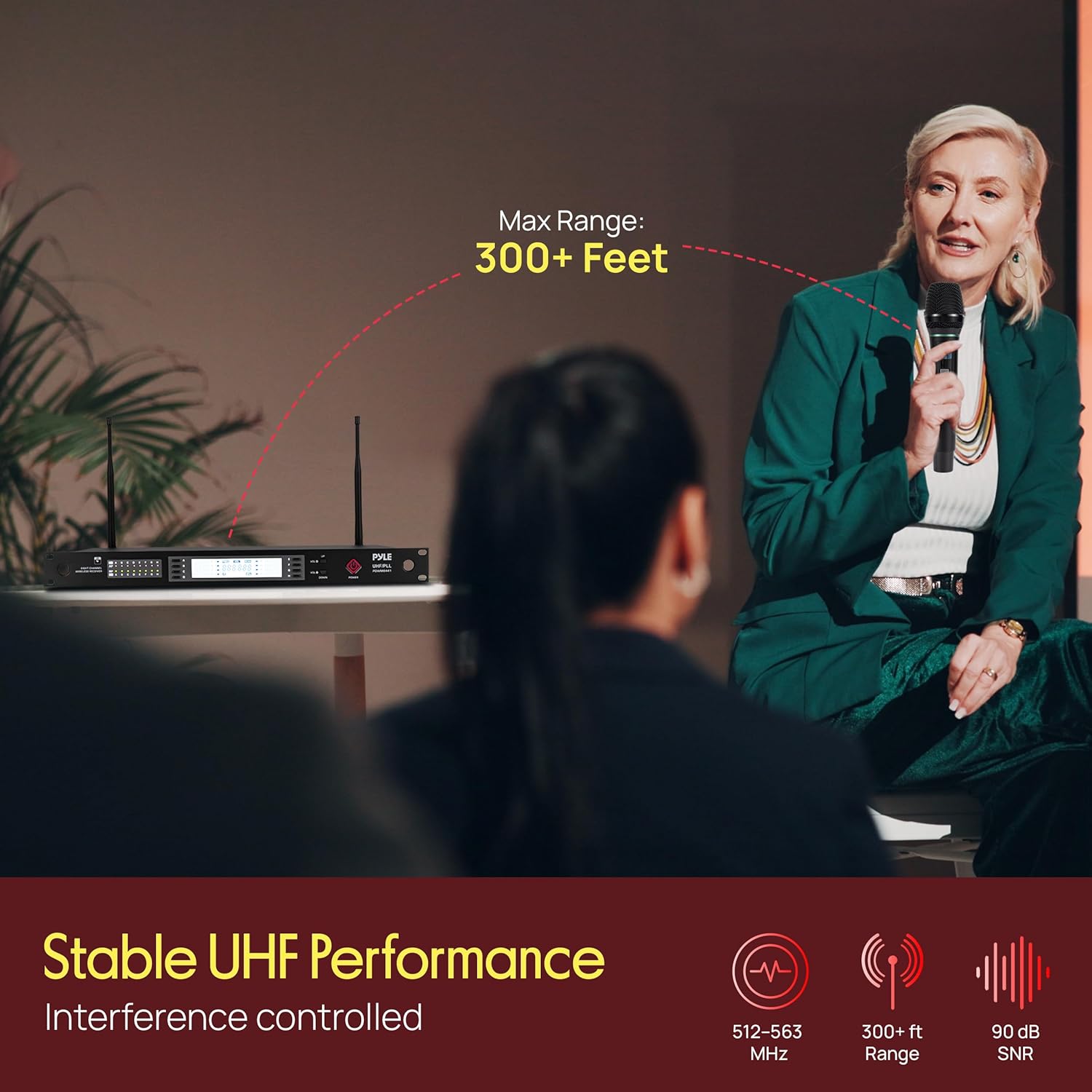 Pyle 8 Channel UHF Wireless Microphone System with 4 Handheld, 4 Lavalier & 4 Headset Microphones, 300 Ft Range & Rack Mount Receiver for Church, Conferences & Live Events