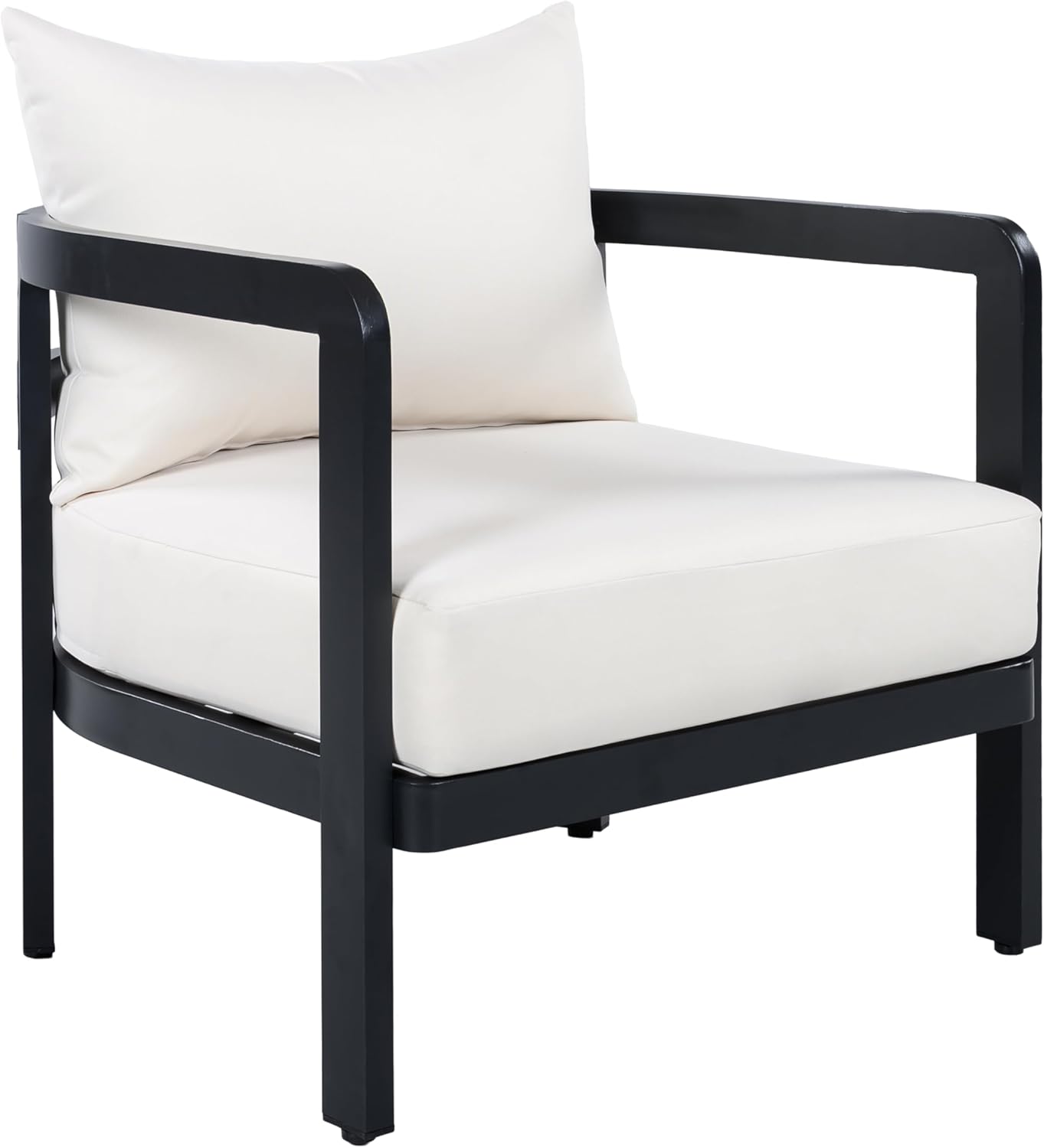 Christopher Knight Home Lulala Aluminum Lounge Chair Outdoor with Removable Cushion, Metal Frame Patio Accent Chair, Patio Garden Comfy Reading Chair, Beige+Black