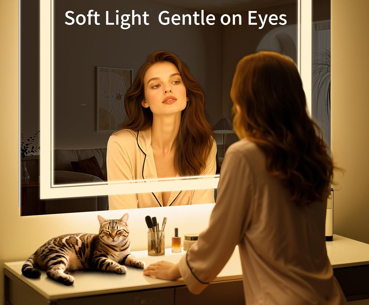 42"x24" LED Bathroom Mirror with Anti-Fog, Stepless Dimmable Lights, 3 Color Modes, Shatter-Proof Tempered Glass,Waterproof Design