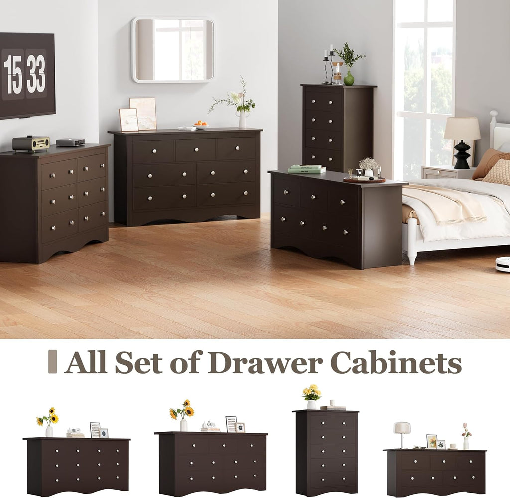 Furmax Dresser for Bedroom, 5 Wood Dresser, Chest of Drawers, for TV up to 65 inch, TV Stand Storage Chest of Drawers for Hallway Entryway (Brown)