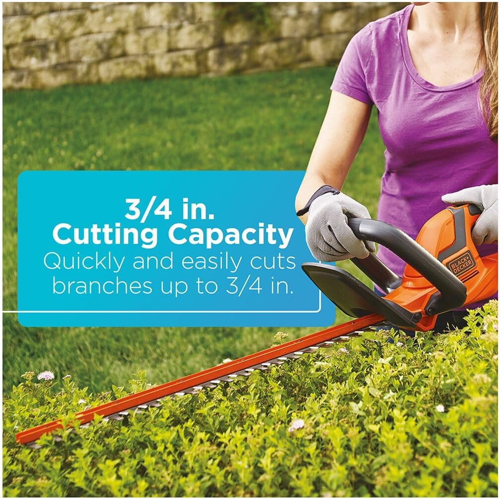 BLACK+DECKER 40V MAX Hedge Trimmer, 22" Blade Length, Powerful Motor with Reduced Vibrations, Sharp Blades for 3/4" Thick Cuts, Battery and Charger Included (LHT2240C)