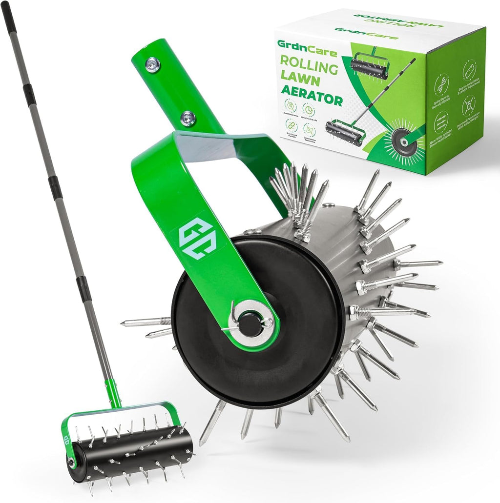 GrdnCare Rolling Lawn Aerator Tool, Heavy-Duty Manual Aerator Lawn Tool - 42 Spike Aerator Lawn Tool with 71" Adjustable Handle for Compact Soil -Push Soil Penetrator for Farm Care & Garden Yard Patio