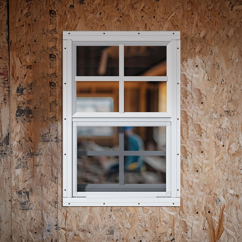 2 Pack Shed Windows 24" x 36" H Flush Mount, White Household Windows for Playhouses, Barns, Chicken Coop