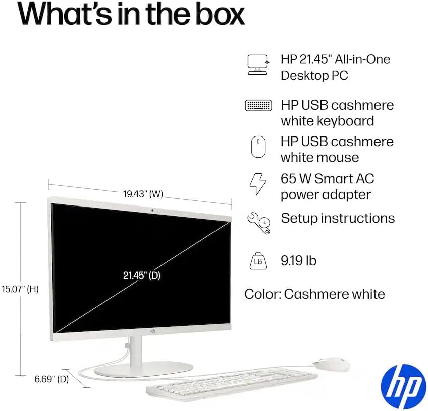 HP 21.5" FHD All-in-One Desktop Computer, 8GB RAM 128GB UFS, Quad-Core Intel N100 Processor, Keyboard & Mouse Included, PLUSERA 8-in-1 Hub, Windows 11 Home, White