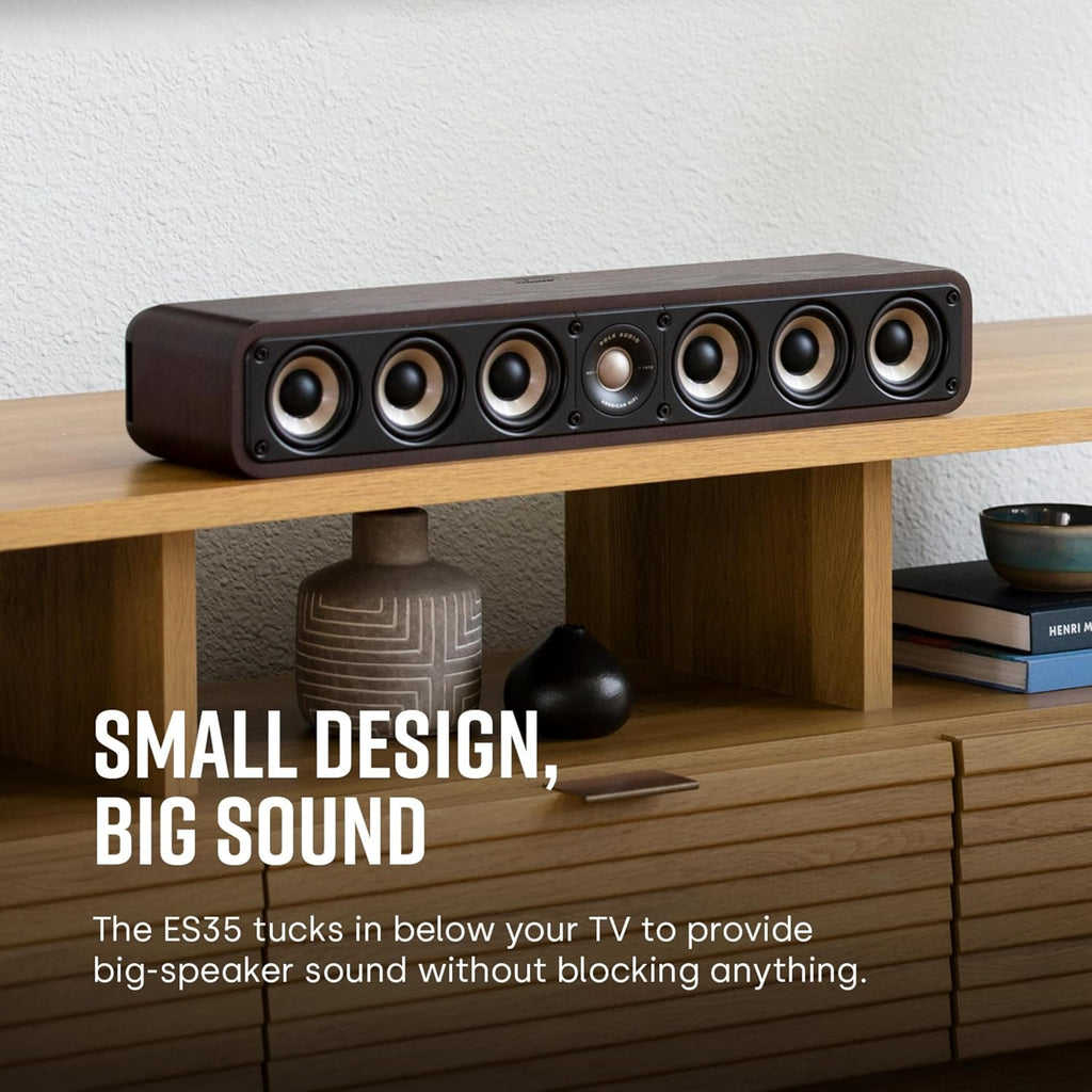 Polk Signature Elite ES35 Slim Center Channel Speaker - Hi-Res Audio Certified, Dolby Atmos & DTS:X Compatible, 1" Tweeter & (6) 3" Woofers, Dual Power Port for Effortless Bass, Stunning Black