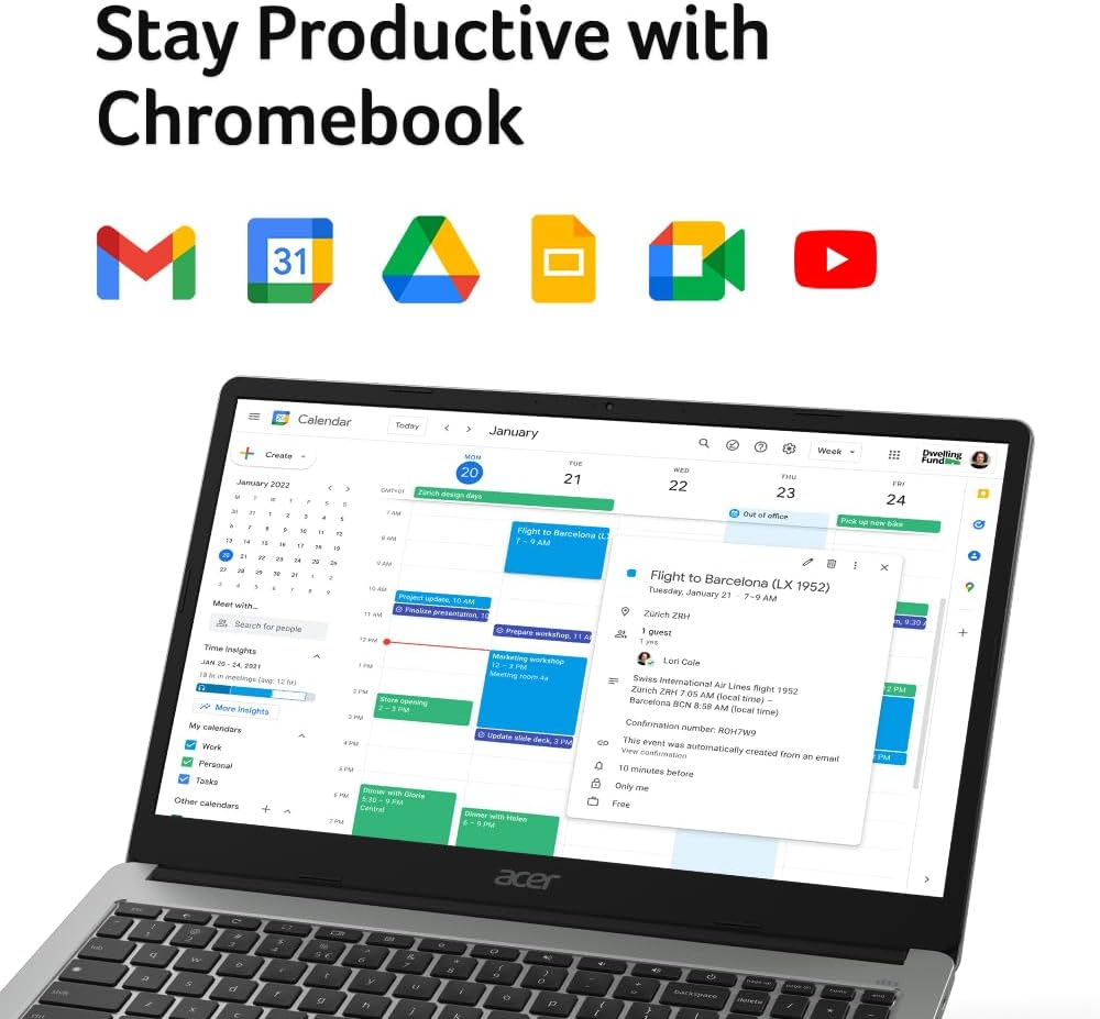 Acer Chromebook 315 Laptop, Celeron N4500, 15.6" Full HD IPS Display, 4GB LPDDR4X, 64GB eMMC, Wi-Fi 6, DTS Audio, USB Type-C, Chrome OS, CB315-4H-C8XU, Silver