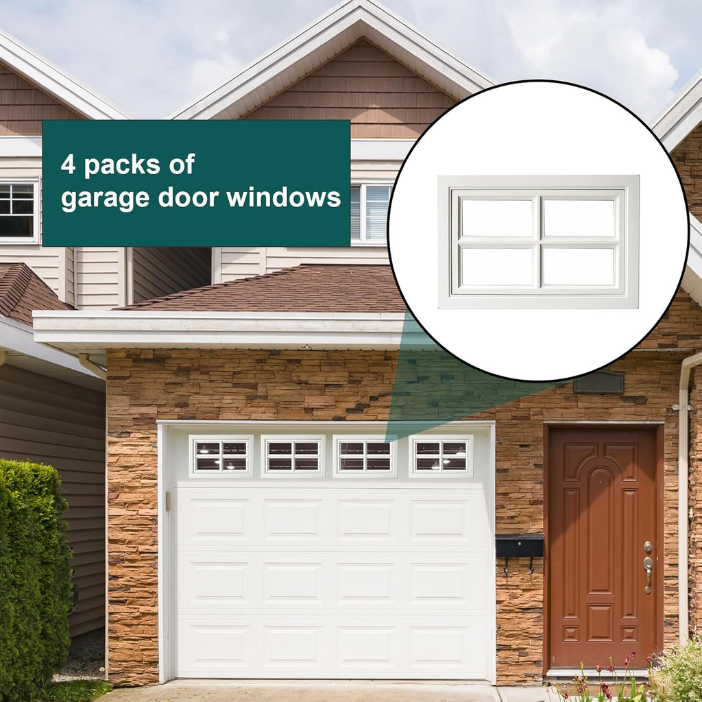 NeatiEase 4 Pcs Garage Door Windows, Replacement Vinyl Windows Inserts Kit with UV Resistant Resin Glass for Exterior Garage Doors (Cross Design)