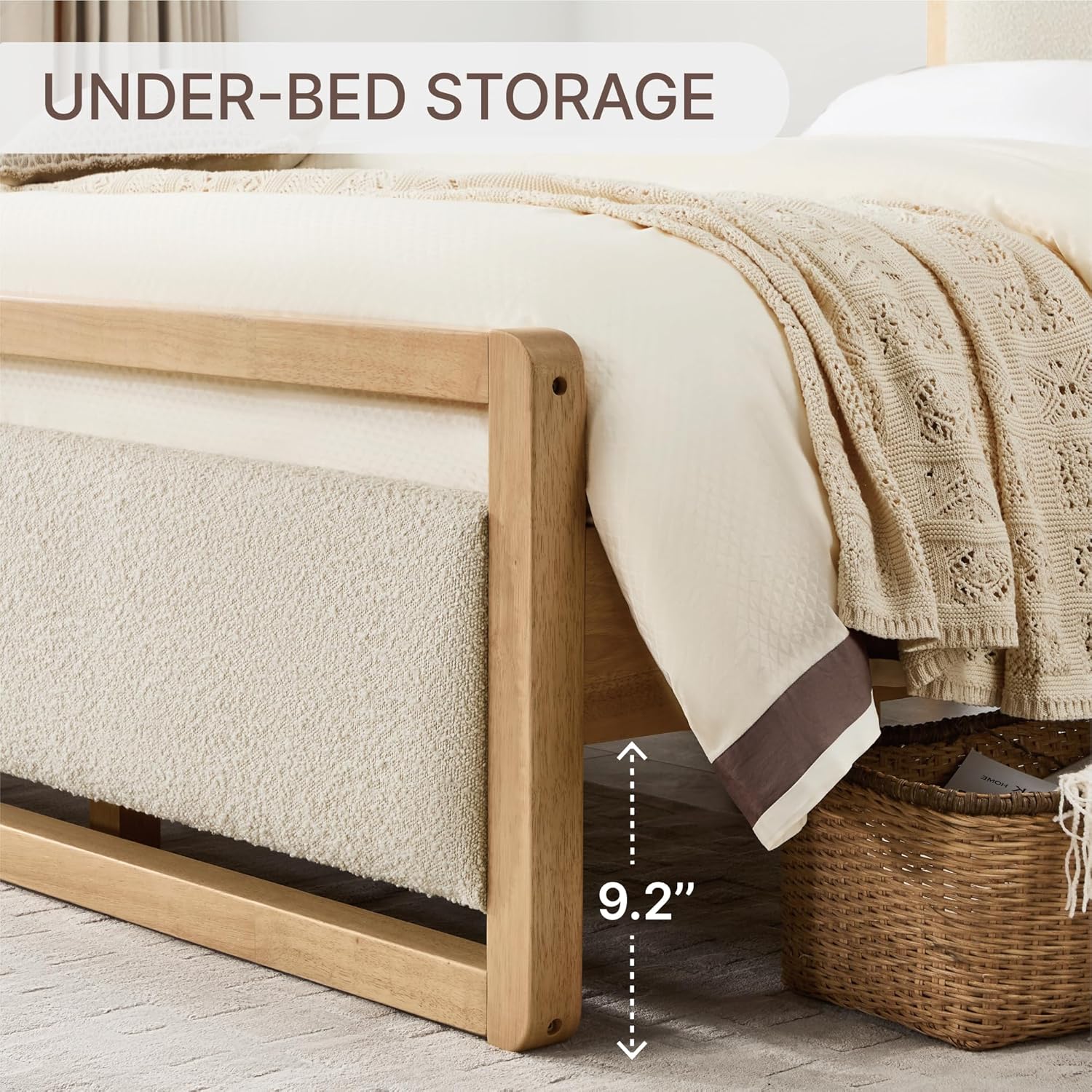KISLOT 3 Pieces Bedroom Set, Wood Bed Frame with Upholstered Headboard & 2 Nightstands with Storage, Wooden Platform Mattress Foundation Farmhouse Bedroom Furniture Set