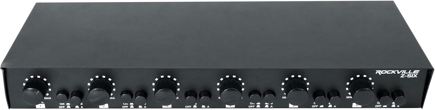 Rockville Z-SIX 300W 6-Zone Audio Zoner 8-Ohm, Multi-Room Control, Dual Source Inputs, Volume Control, for Home and Commercial Audio Systems