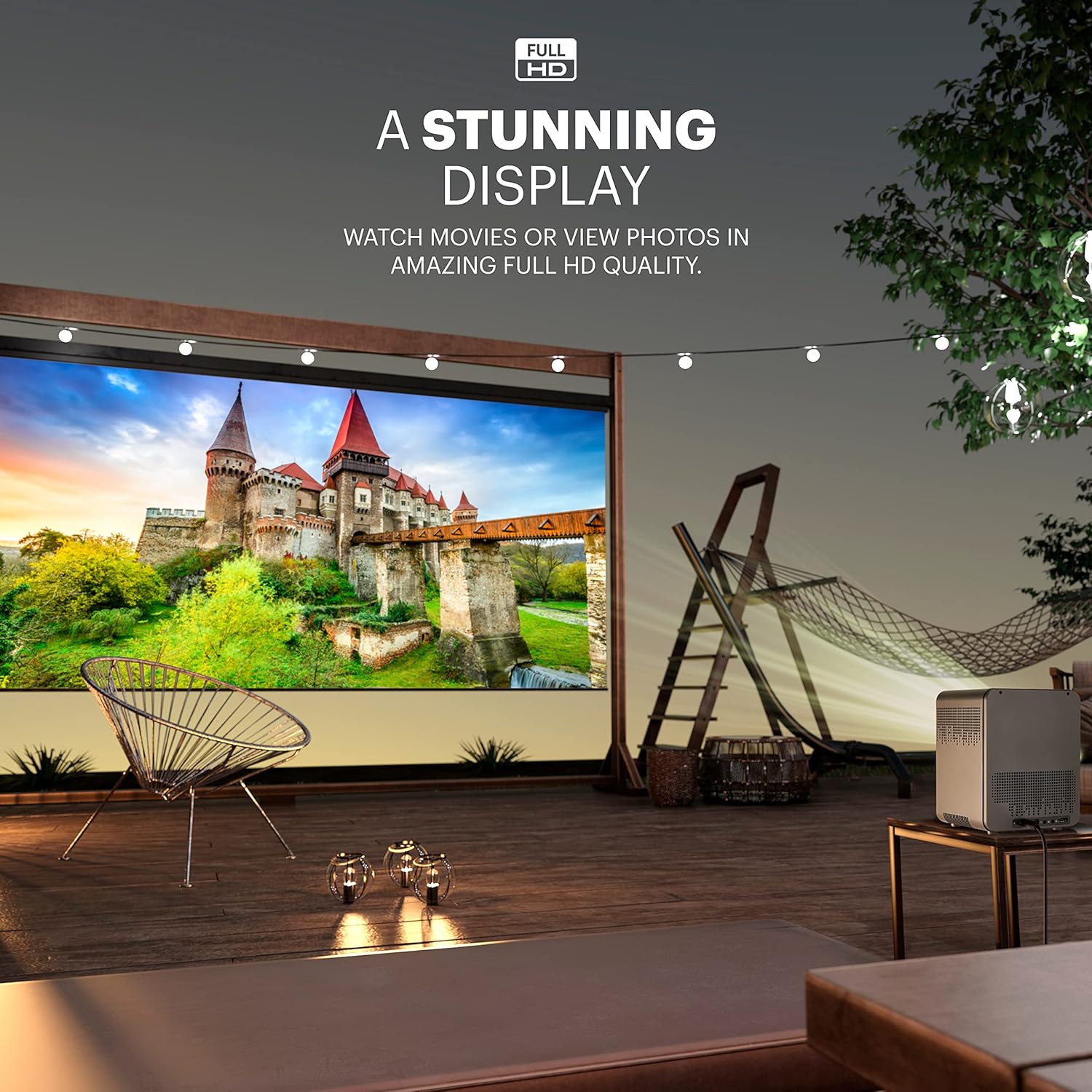 KODAK FLIK HD10 Smart Projector - 1080p Full HD, 200 ANSI Lumens, Dual 5W Speakers - Streams Netflix & YouTube for Smart TV - Google Assistant Remote for Android TV Control - iOS & Android