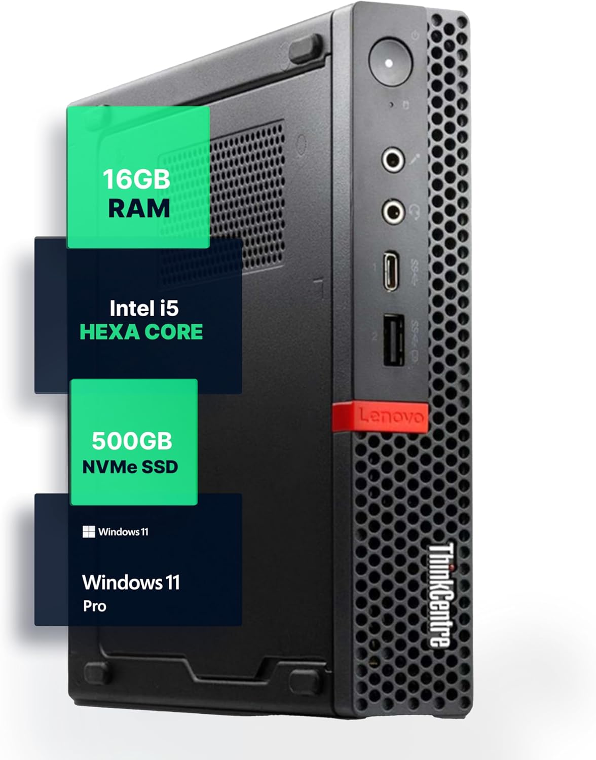 Lenovo M720Q ThinkCentre Mini PC | Windows 11 Pro | Intel i5-8400T | 16GB RAM + 500GB NVME | 5G WiFi + BT | Home or Office Micro Desktop Computer (Renewed)