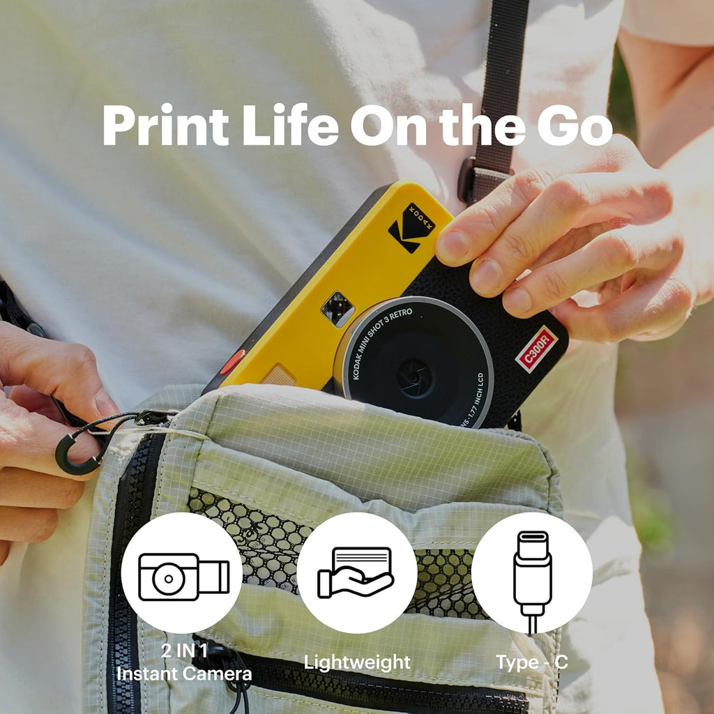 KODAK Mini Shot 3 Retro 3x3” Instant Digital Camera & Photo Printer, 98 Sheets, 2-in-1 Portable Print Camera, Bluetooth Smartphone Printer for iOS & Android, 4PASS Dye Sublimation, White