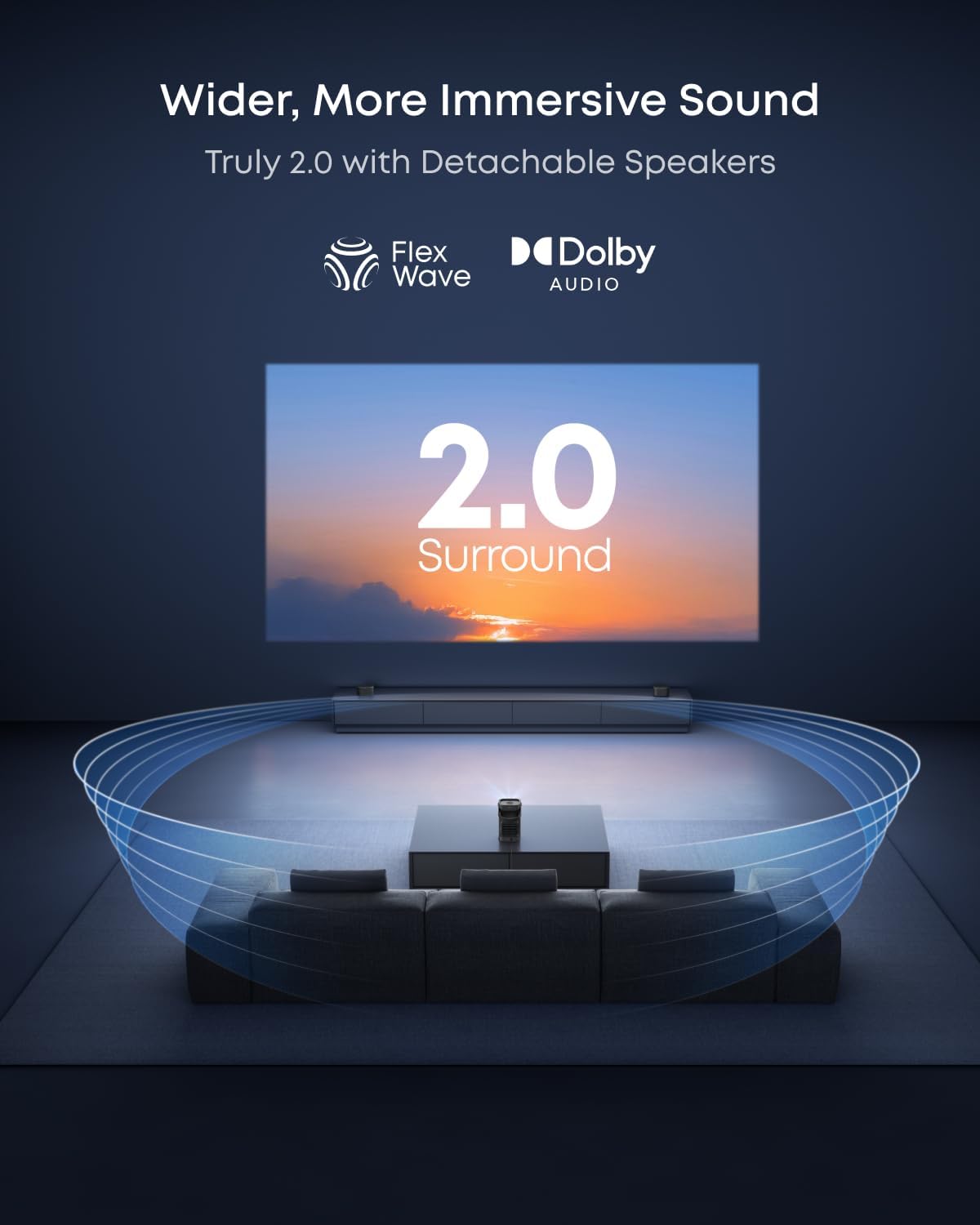 soundcore Nebula P1 Portable GTV Projector with Detachable Speakers, 650 ANSI Lumens, 1080P, 20W Truly 2.0 Surround Sound, Dolby Audio, Built-In Gimbal (Renewed)