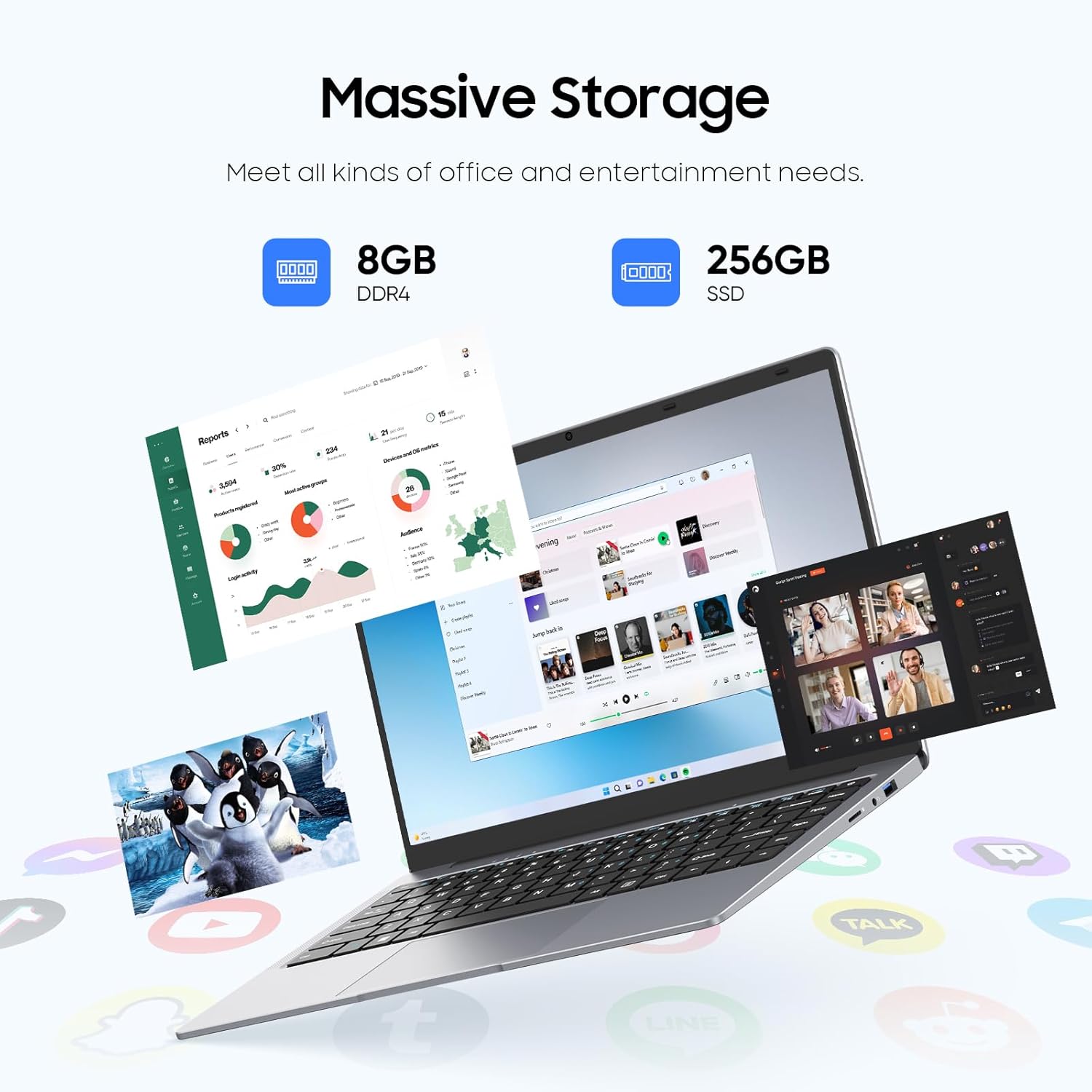 EYY 15.6" Laptop Computer, Win 11 Laptops with 8GB RAM 256GB SSD, Celeron N4000 Processor, 100% sRGB Screen, for Business, Student & Everyday Tasks, 5000mAh Battery, Dual Band WiFi