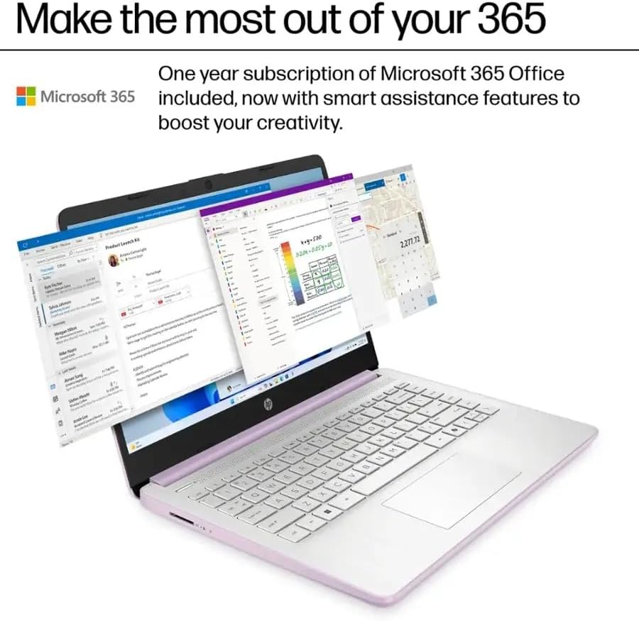 HP Stream 14 Student Business Laptop, Microsoft Office 365, Copilot AI, Intel N150 Processor(Quad-core), 32GB RAM, 128GB UFS, Honey Lavender, Windows 11 Home, with 5ave Kit