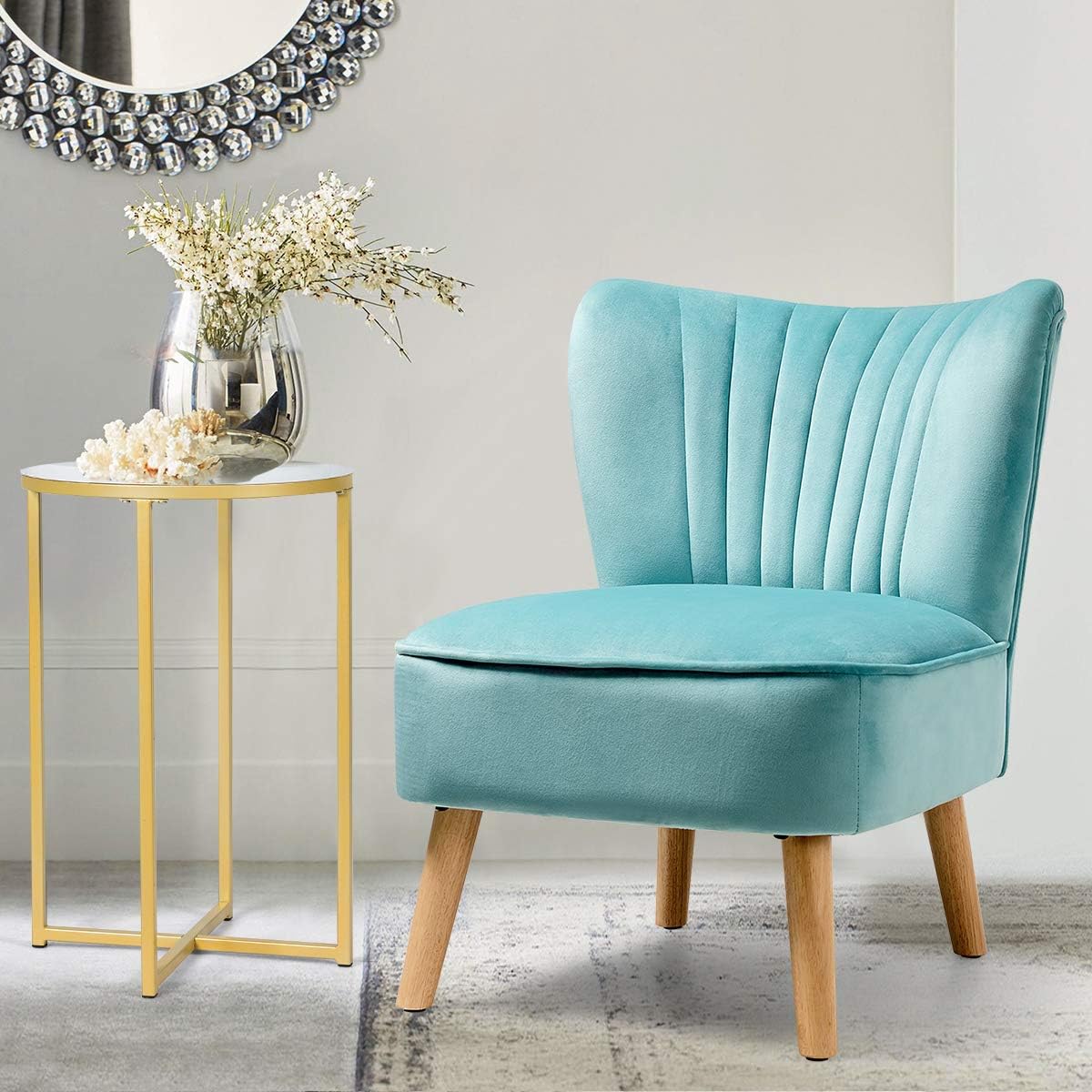 Giantex Velvet Accent Chair, Upholstered Modern Sofa Chair w/Wood Legs, Thickly Padded, Small Armless Wingback Club Chairs for Living Room Bedroom Furniture