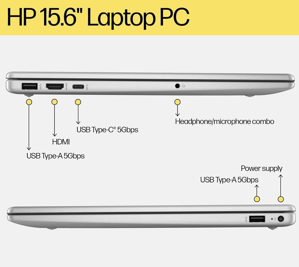 HP 15.6" FHD Laptop 2026 Notebook for Students & Remote Work, Intel N100, 32GB RAM, 1TB SSD, Lightweight, Long Battery Life, Wi-Fi 6, Office 365, Win 11 Home, Moonlight Silver, Type-C RJ45