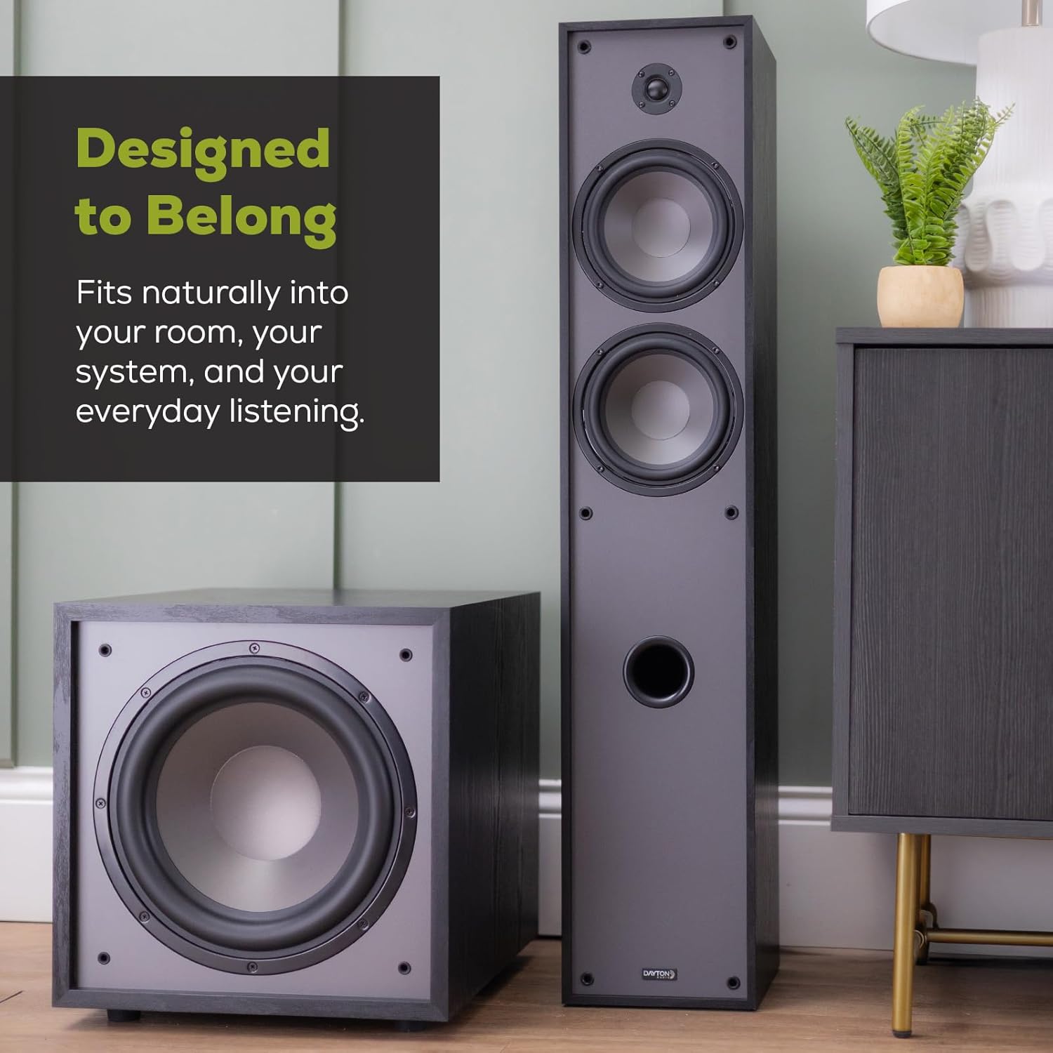 Dayton Audio Classic CS1000 – 10" 180W Powered Subwoofer with Class-D Amplifier, Deep Bass and Clean Design for Home Theater & Music – Black