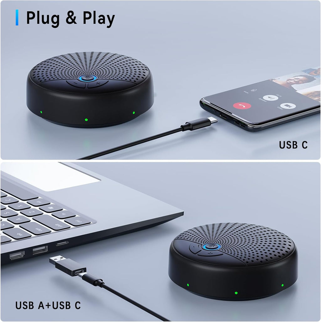 Conference Speaker and Microphone, 10 AI Mics 360° Voice Pick Up & Noise Reduction, USB Speakerphone for 10-15 People Conference Room, Compatible with Multi-Leading Platforms, Zoom, MS Team