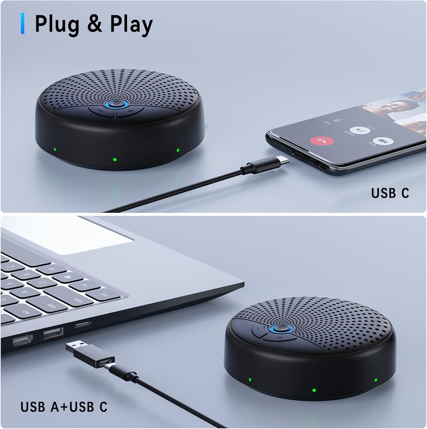 Conference Speaker and Microphone, 10 AI Mics 360° Voice Pick Up & Noise Reduction, USB Speakerphone for 10-15 People Conference Room, Compatible with Multi-Leading Platforms, Zoom, MS Team