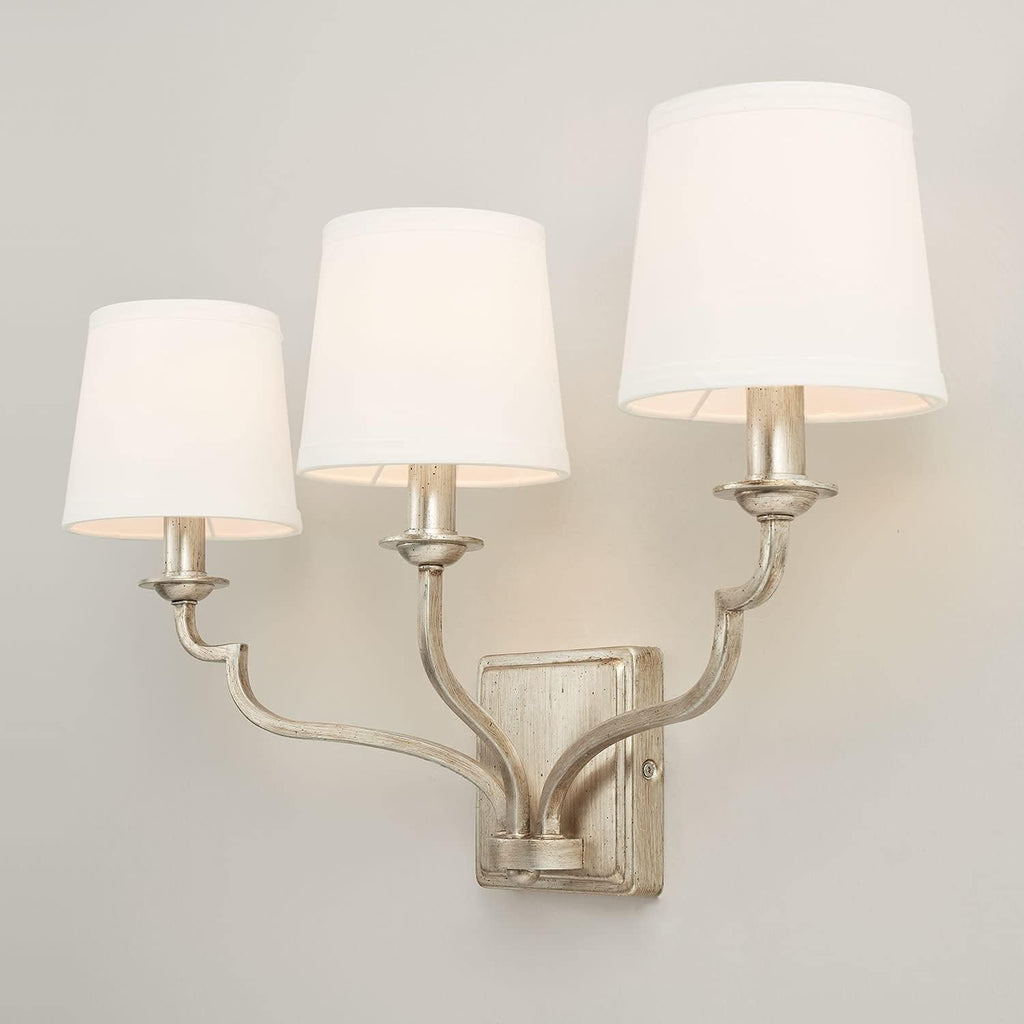 Capital Lighting 138731WG-698 Ophelia White Fabric Bath Vanity Wall Mount, 3-Light 180 Total Watts, 14" H x 25" W, Winter Gold