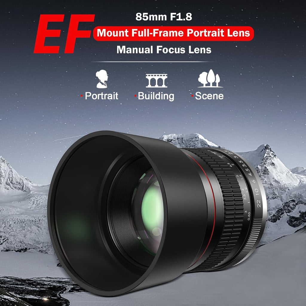 85mm f1.8 Portrait Lens EF Lens for Canon, Manual Focus (MF) for Canon EOS Rebel T8i T7i T7 T6 T6s T6i SL3 SL2 90D 80D 77D 4000D EOS-1D X Mark III/II, 5D Mark IV, 6D Mark II etc (EF Mount)