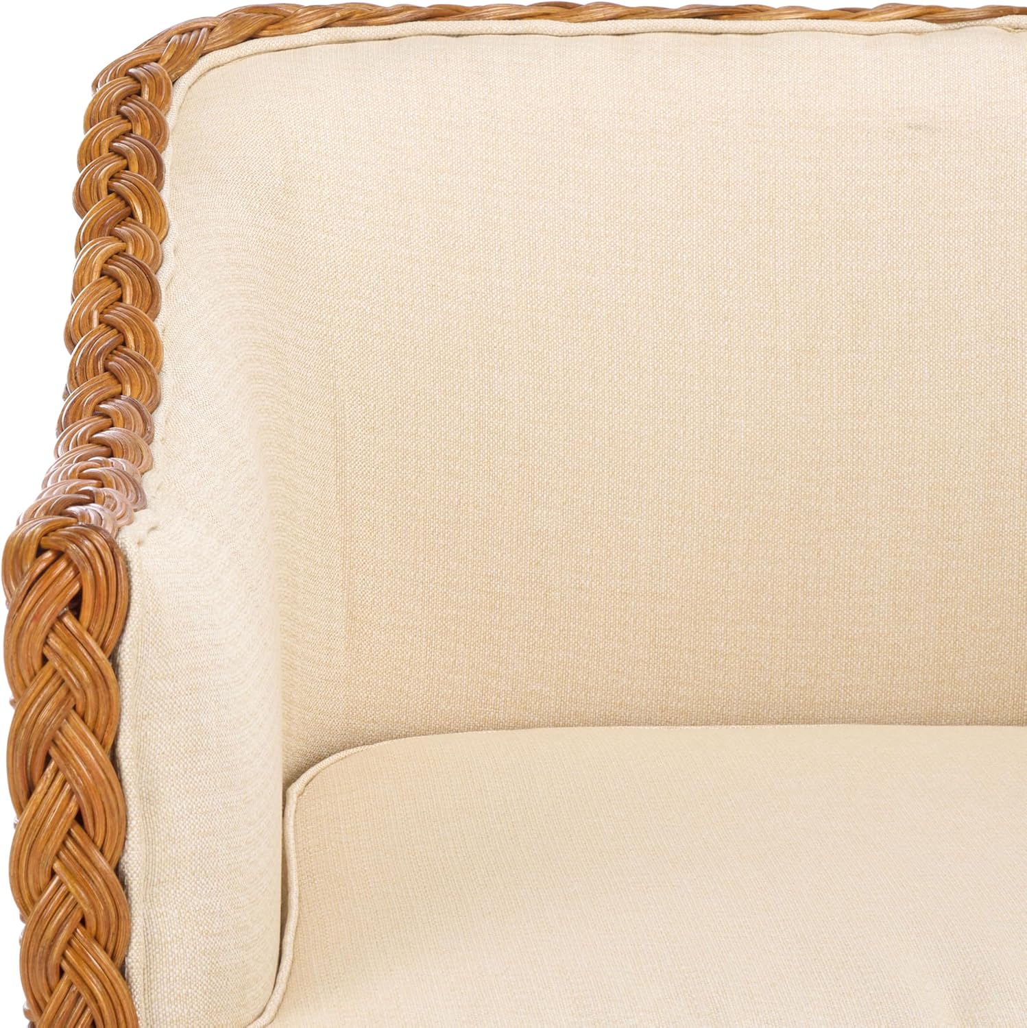 SAFAVIEH Couture Collection Sharon Natural Rattan/Beige Linen Cushion Accent Chair (Fully Assembled)