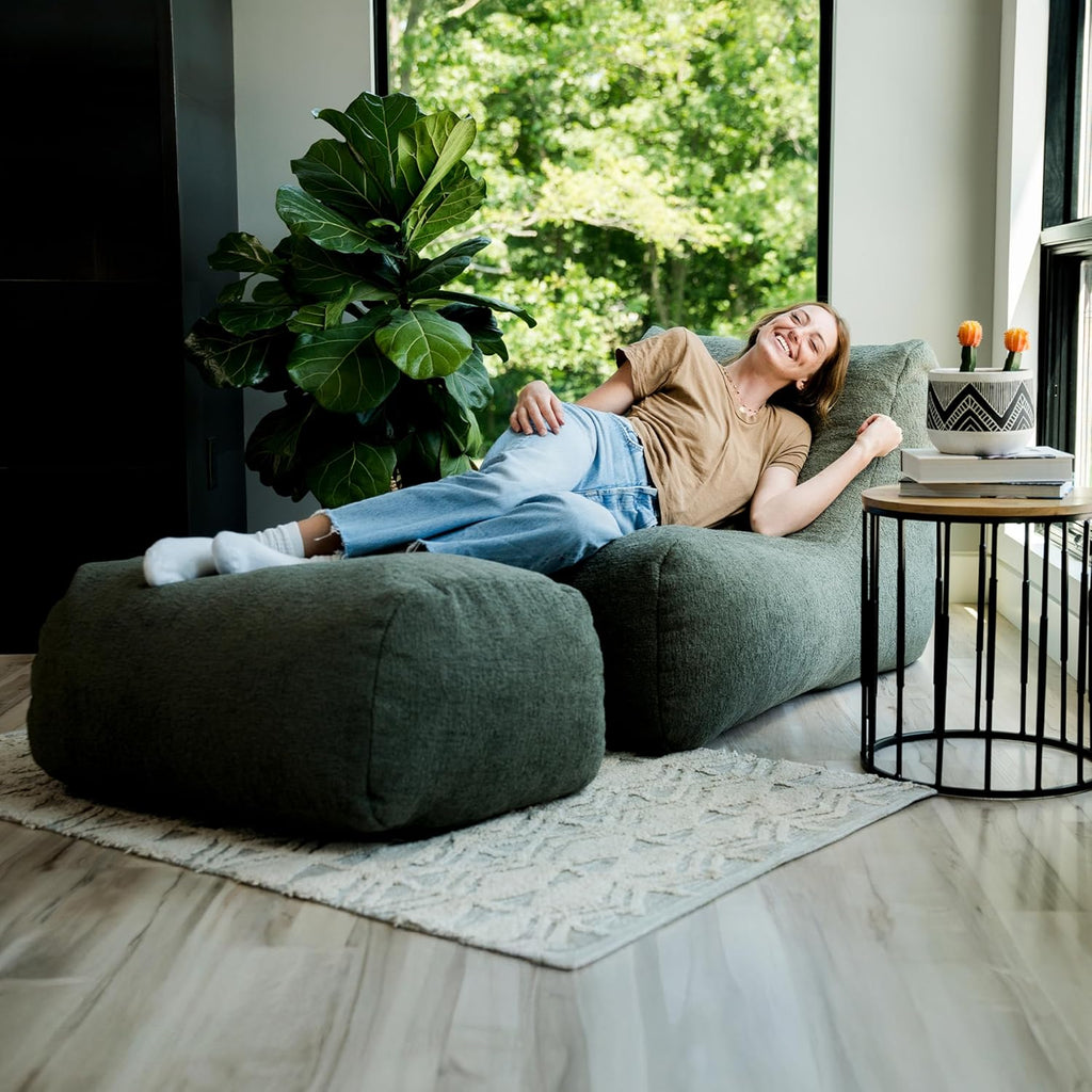 Big Joe Modora Bean Bag Lounger, Living Room and Gaming Seat, Heather Green Soft Boucle, Ottoman Only