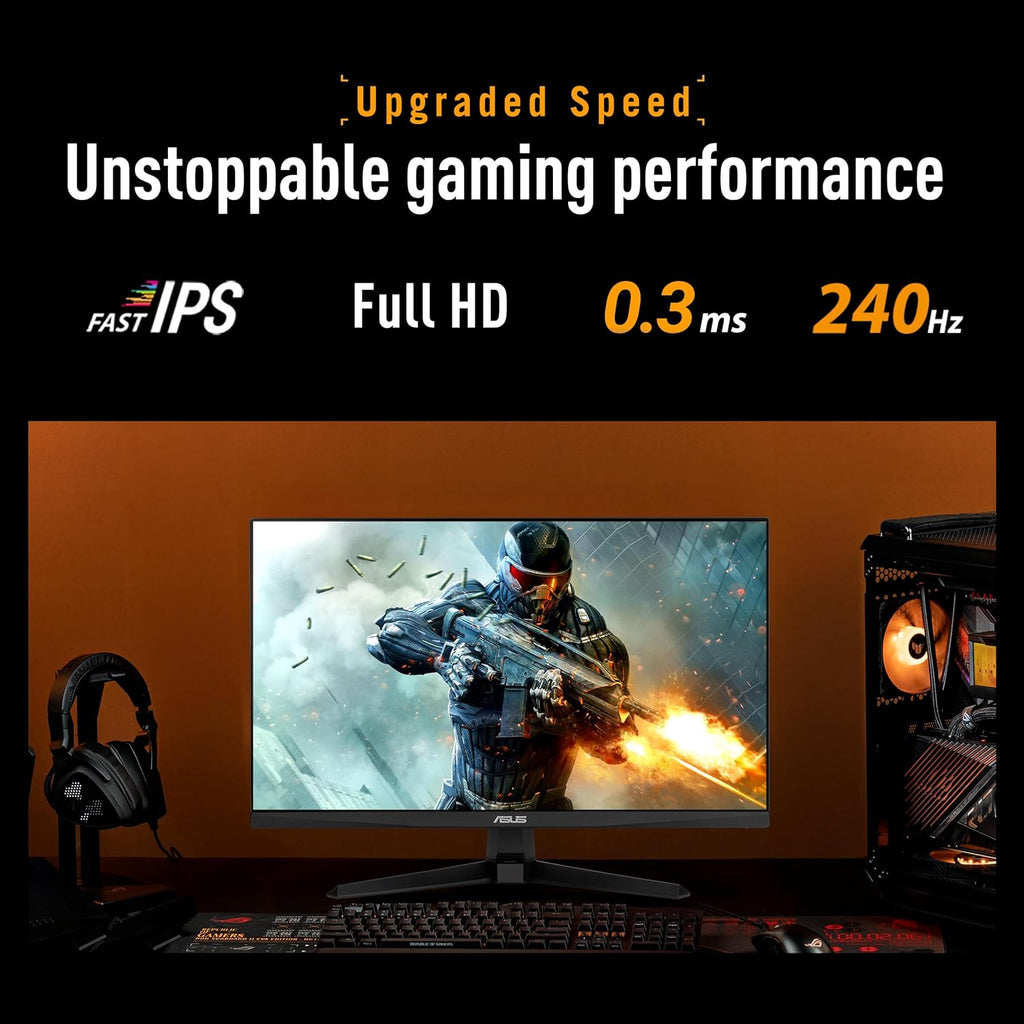 ASUS TUF Gaming Series 5 24” 1080P Gaming Monitor (VG249QM5A) - Full HD, Fast-IPS, 240Hz, 0.3ms, G-SYNC Compatible, FreeSync Premium, Extreme Low Motion Blur Sync, 99% sRGB, Gaming AI, 3 yr Warranty