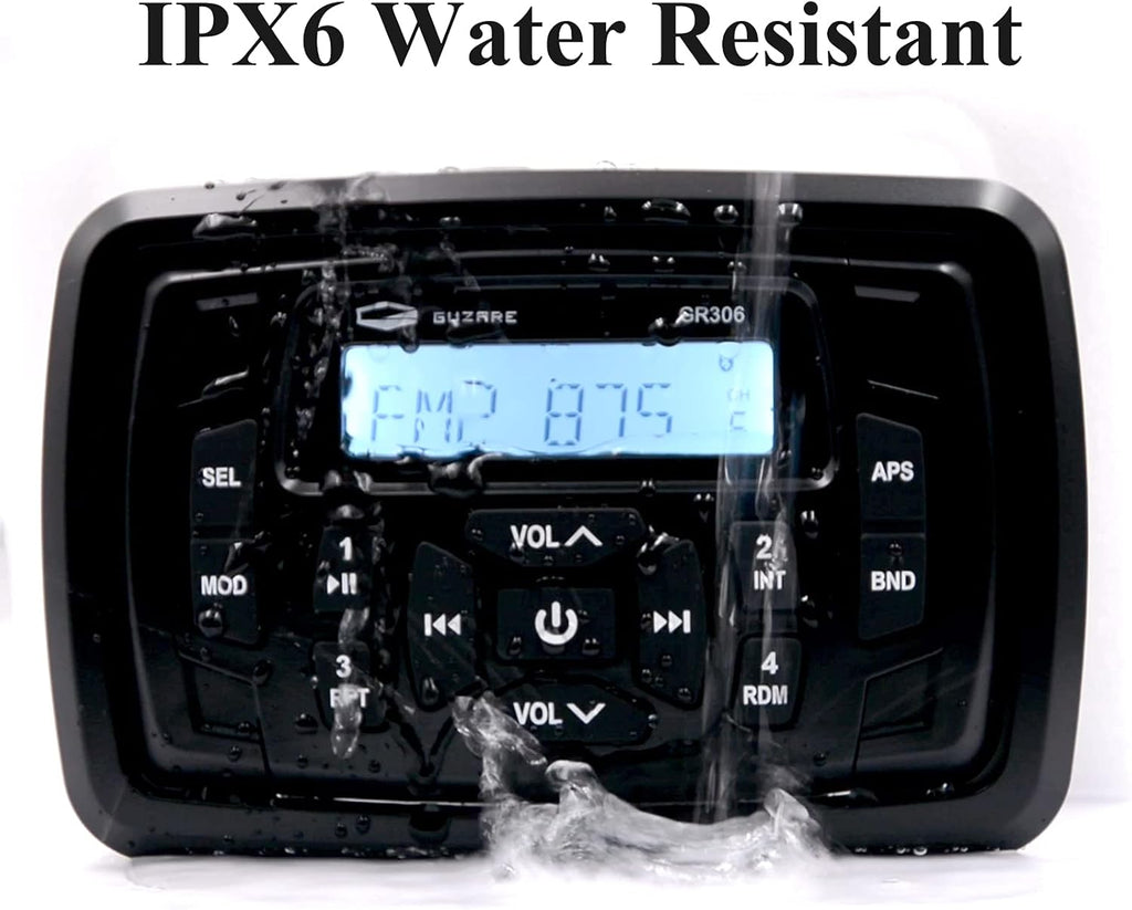 Boats Marine Radio Bluetooth and Speakers Audio System Package - Waterproof Marine Stereo Receiver+ 1 Pari 4 inches Black Speakers + Antenna for Boats ATV UTV Motorcycle 306.301B.056B