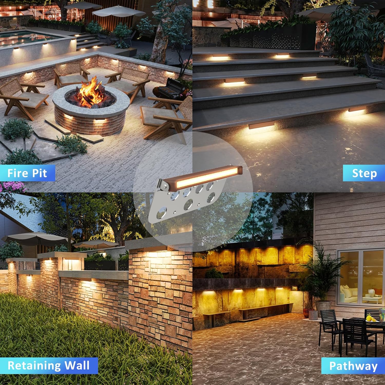 12 Pack 7 Inch Retaining Wall Lights, 5W 2700K Soft White LED Hardscape Lighting, 12V AC/DC Low Voltage Step Light, IP65 Waterproof Outdoor Landscape Lighting for Patio Walls Stairs, ETL