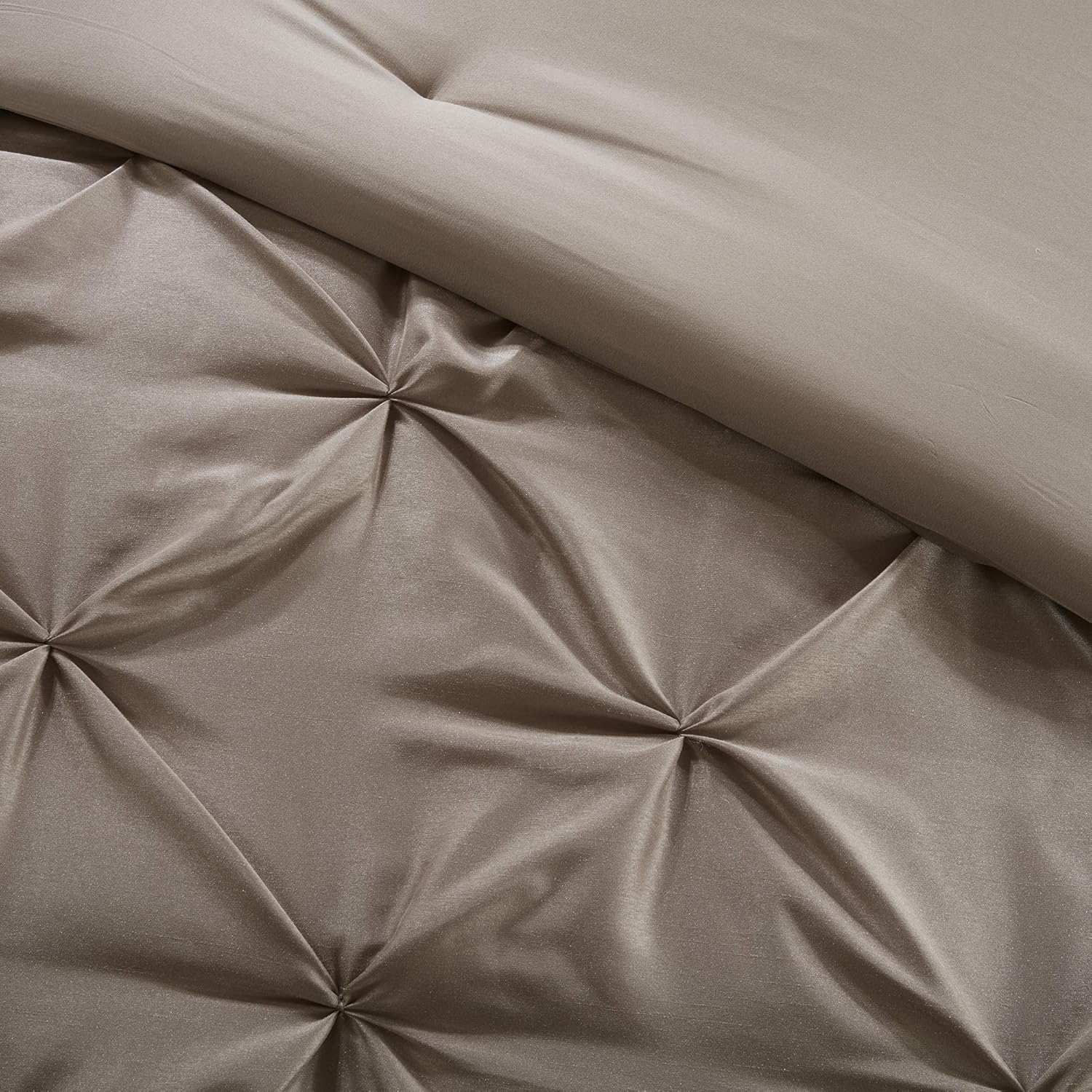 Madison Park Essentials Room in a Bag Faux Silk Comforter Set - Luxe Diamond Tufting All Season Bedding, Matching Curtains, Decorative Pillows, Taupe King(104"x92") 24 Piece