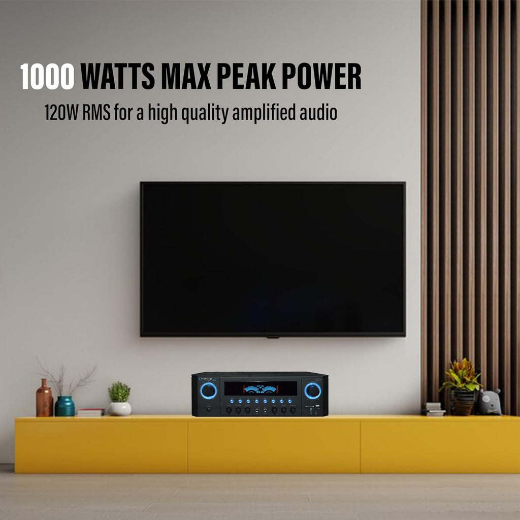 Home Theater System Kit 1000 Watts Amplifier w/USB, SD Card Inputs, (Qty 6) 5.25" Flush Mount in-Wall/in-Ceiling Stereo Speakers, Mic and 250 ft Speaker Wire | Perfect for Home, Office and Restaurants