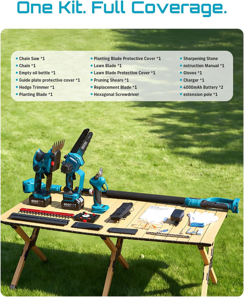 SEESII Cordless Pole Chainsaw, Hedge Trimmer, Pruning Shears, 4000mAh Battery Powered Extendable Garden Tool Kit for Outdoor Use, Electric Long Reach Saw, Hedge and Grass Trimmer, Pruner for Yard Care