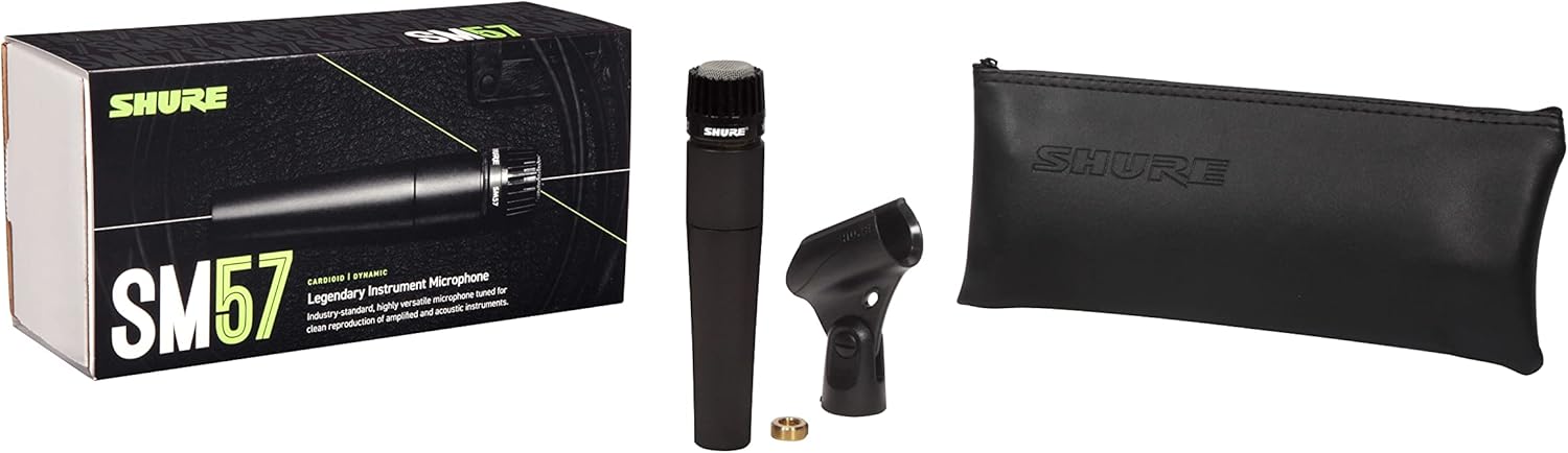 Shure SM57 Dynamic Microphone – Wired Cardioid XLR Instrument Handheld Mic for Guitar Amplifiers, Snare Drum, Percussion, Live Sound & Studio Recording, Black