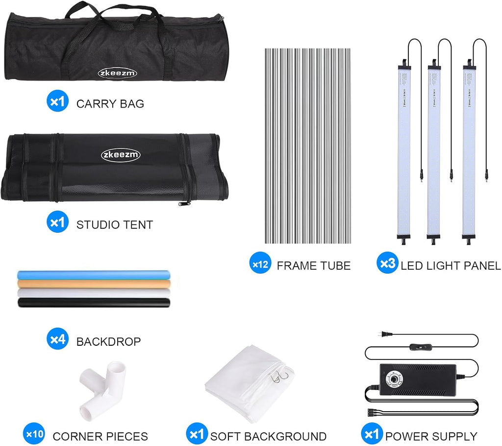 Photo Studio Light Box, 32"x32" Professional Dimmable Shooting Tent Kit with 210 LEDs Lights & 4 Color Backgrounds for Product Photography