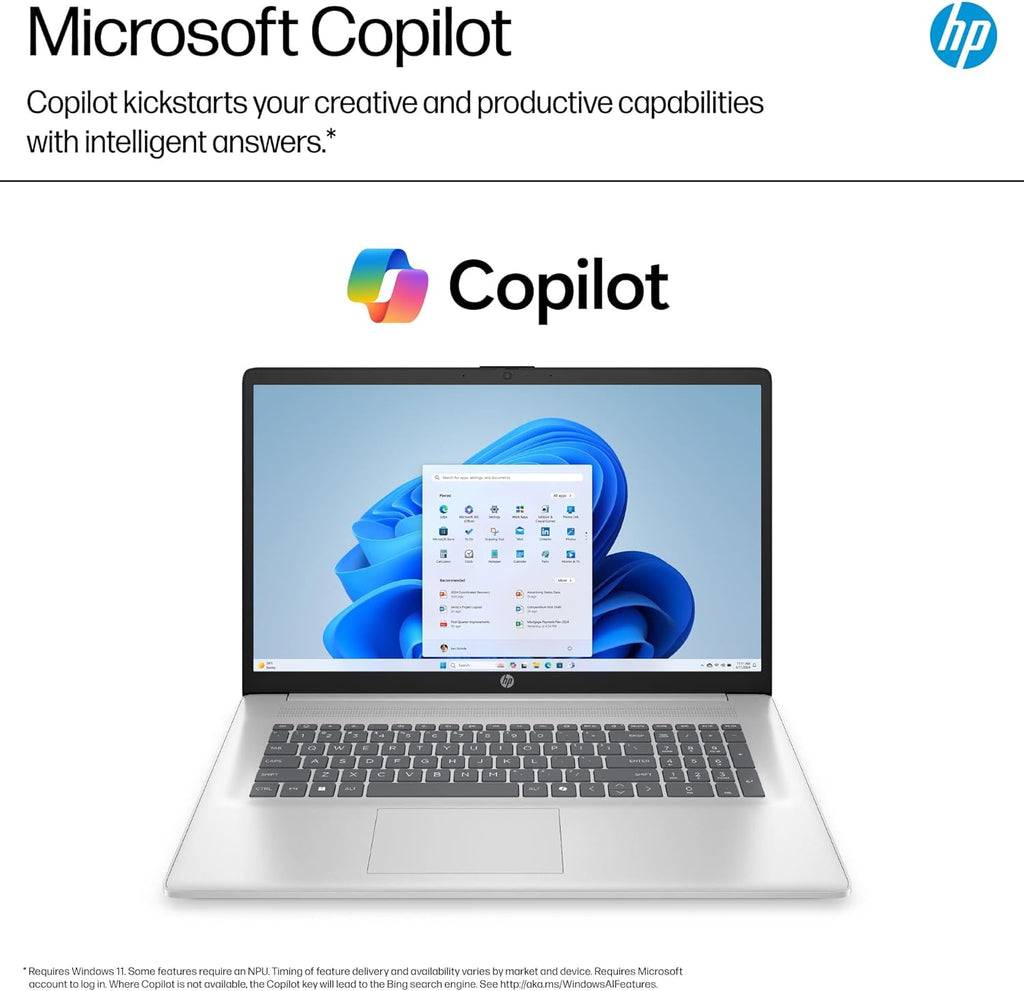 HP 17.3" Laptop Computer, Intel 13th 8-Cores i3-N305 Processor, 32GB RAM, 1TB PCI-E SSD, Windows 11 Pro, Free Lifetime MS Office • Copilot AI, 10-Key Number Pad, External DVD Drive, Natural Silver
