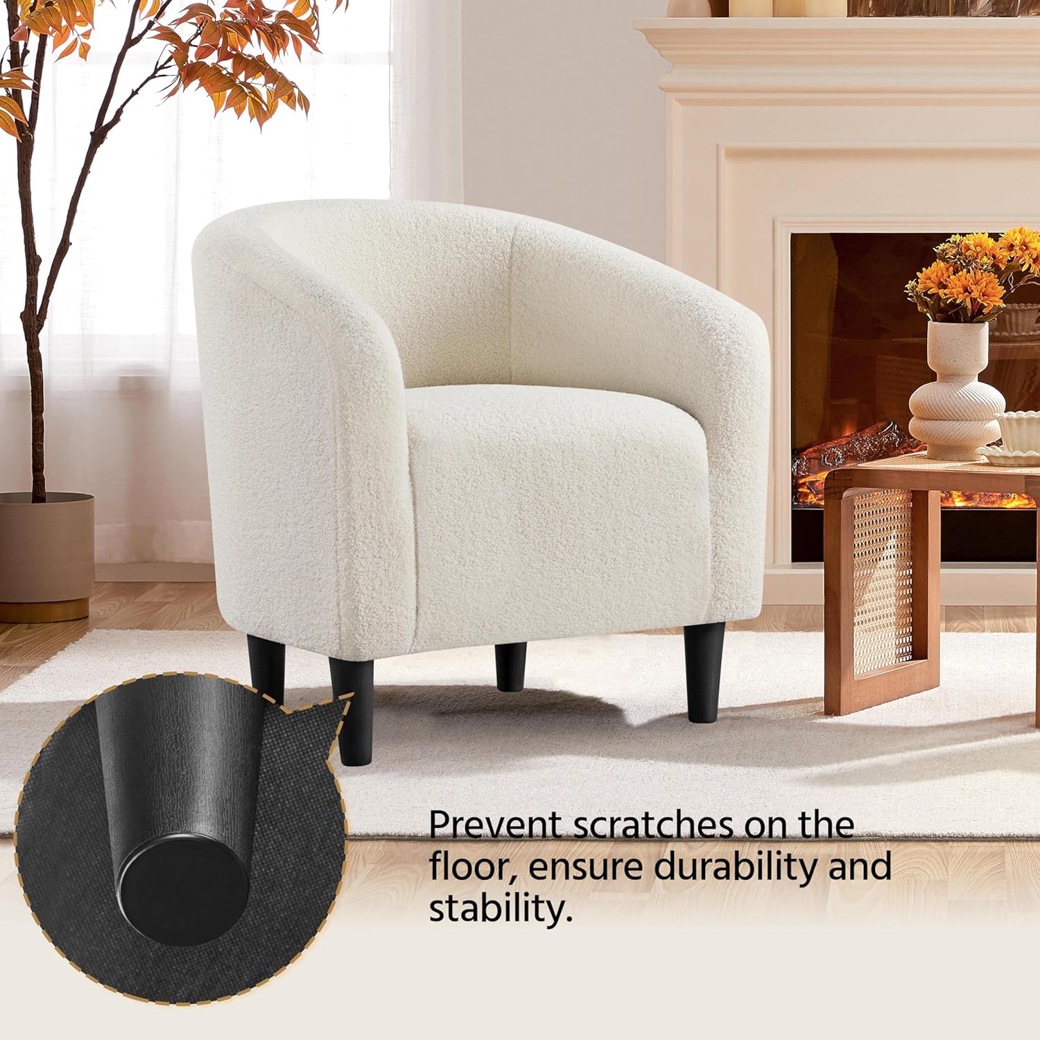 Yaheetech Barrel Chairs, Furry Accent Chairs with Soft Padded Armrest for Living Room Bedroom Waiting Room Office, Set of 2, Ivory