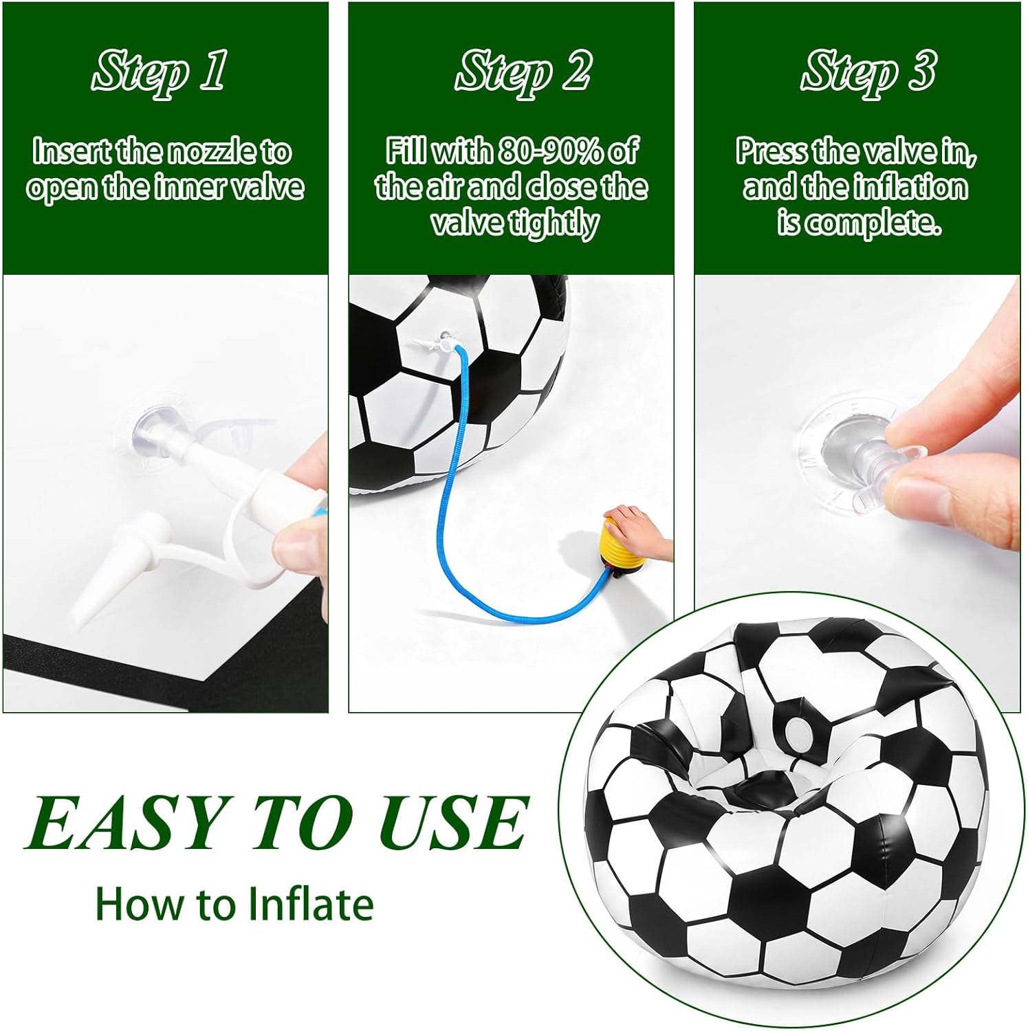 6 Pack Inflatable Soccer Bean Bag Chair 41 Inch Blow up Soccer Sofa with Foot Pump, Inflatable Bean Bag Chair for Adults, Portable Air Cushion Lounge for Outdoor Camping Party