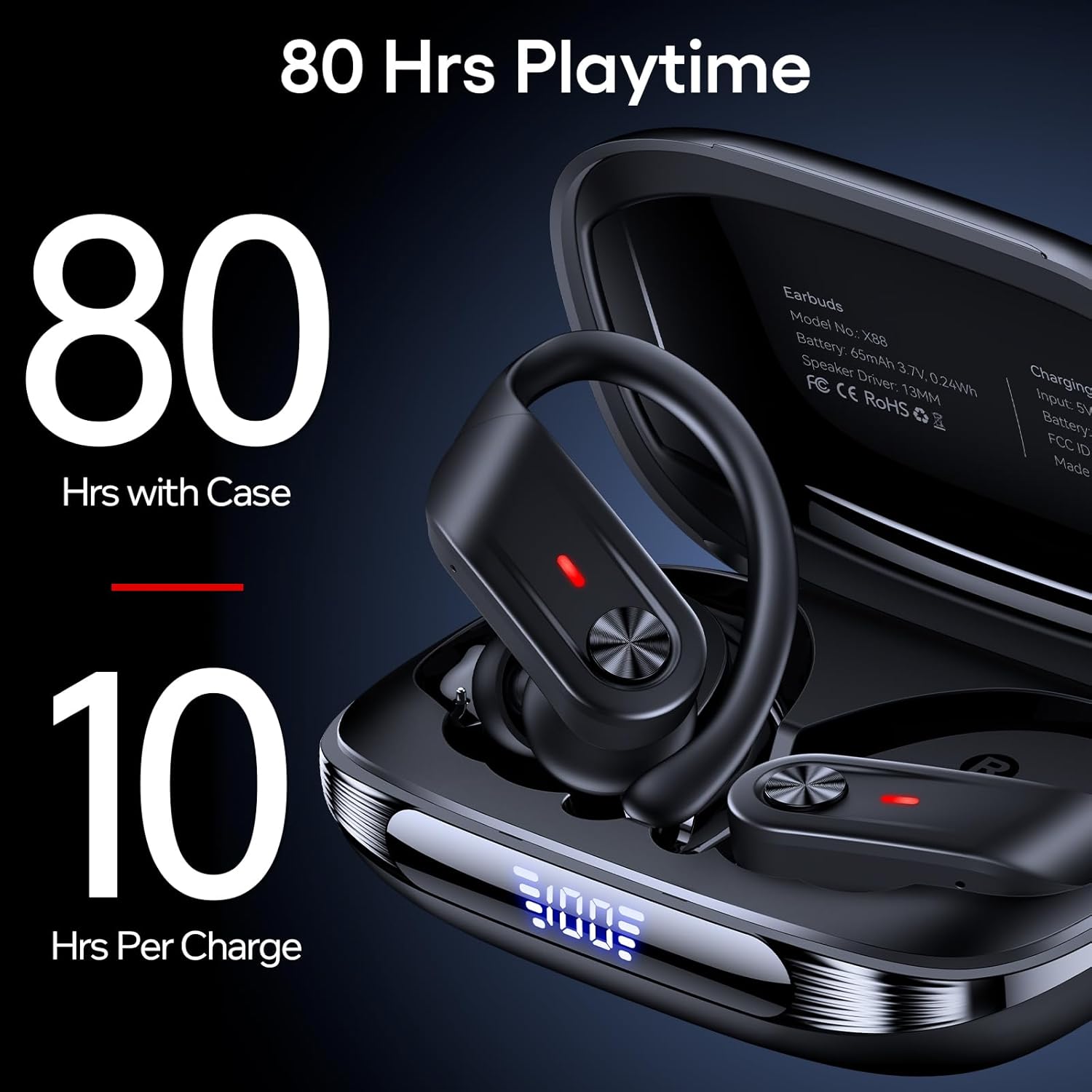 Hybrid Active Noise Cancelling Wireless Ear Buds 80 Hrs Playtime Hi-Res Stereo Quality Bluetooth Earbuds with Transparency Mode Headphones Bluetooth Earhooks ANC Earphones for Work Sports Travel