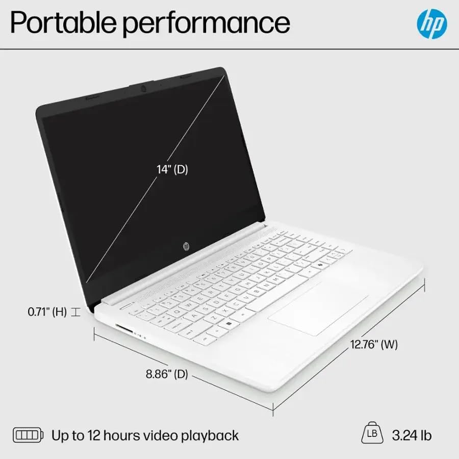 HP 14" Business Laptop, 1-Year Office 365 with Copilot AI, 16GB RAM 576GB Storage (64GB SSD+512GB SD Card), Dual-Core Intel Processor, Windows 11, PLUSERA 8-in-1 Hub Included, Snowflake White