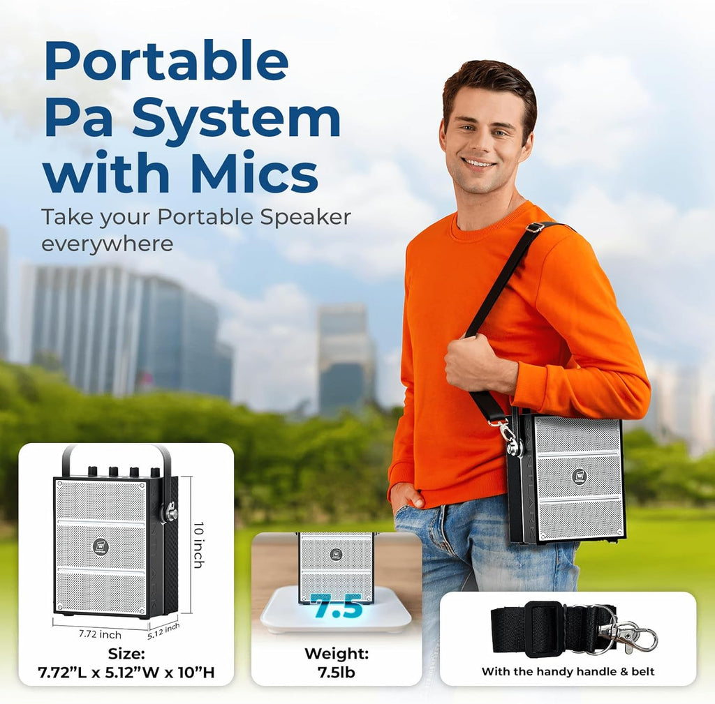 100W Powerful Voice Amplifier with 2 Wireless Microphones, Big Pro Sound Portable Speaker with Microphone, Bluetooth Speaker PA System Karaoke Machine Support BT/USB/TF Card/Aux/Guitar S99