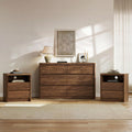 3 Pieces of Dresser and Nightstand Set,47.2 Inch Width 6-Drawer Dresser & 2-Drawer Nightstands Set of 2,Nightstand with USB&Type C Charging Station&Outlets, Modern Design for Bedroom, Walnut