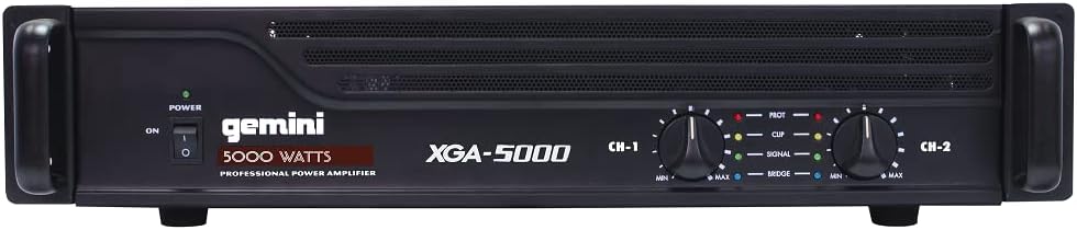 Gemini Professional 1300W 2-Channel Power Amplifier – High-Powered DJ & PA Audio Amp with XLR/RCA Inputs, Bridge Mode, Built-in Protection & Cooling for Live Sound & Installations (XGA-5000)