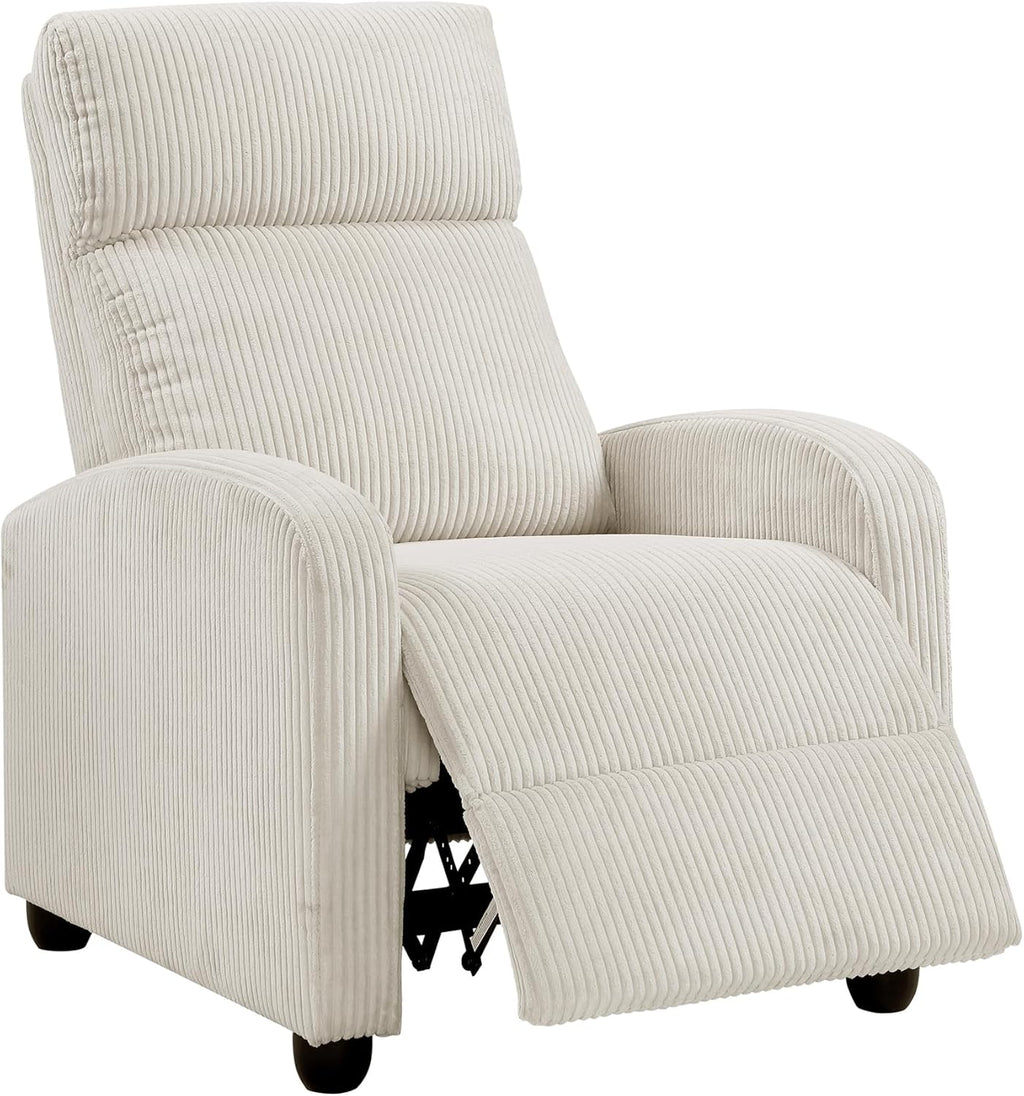 Lexicon Corduroy Pushback Recliner Chair Armchair Push Back Recliner, Solid Wood Frame and Metal Base, Easy Assembly Small Soft Single Sofa Accent Chair for Living Room/Office/Apartment, Beige