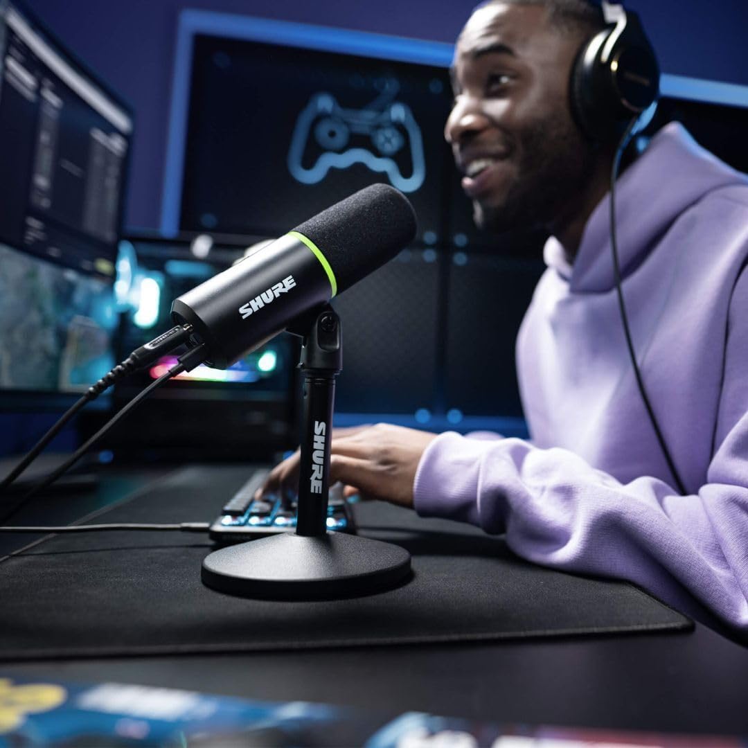 Shure MV6 Gaming Microphone – Dynamic USB Mic for PC Gaming & Streaming with Tap-to-Mute, Noise Cancellation, Desktop Stand & 3.5mm Headphone Monitoring, Black
